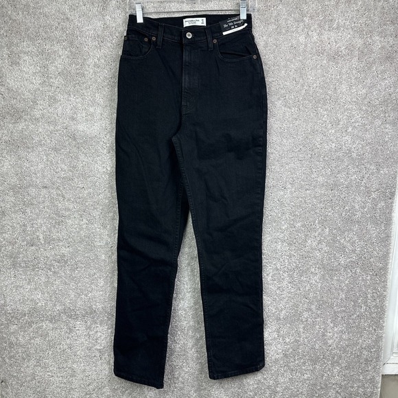 Abercrombie & Fitch 90s Straight Ultra High Rise Black‎ Distressed Jeans 26/2R - Picture 1 of 8
